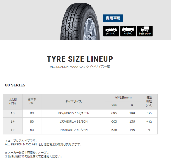 ダンロップ ALL SEASON MAXX VAN1 155/80R14  88/86N 説明